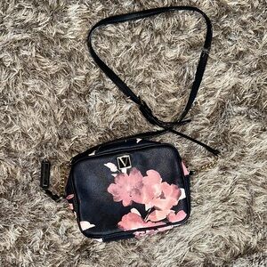 Victoria's Secret Women’s Black and Pink Floral Crossbody Bag With Gold Hardware